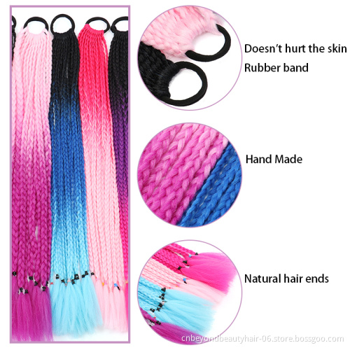24inch Rainbow Rope Ponytail Braids Synthetic Braiding hair Accessories Rubber Band Hair Braids
